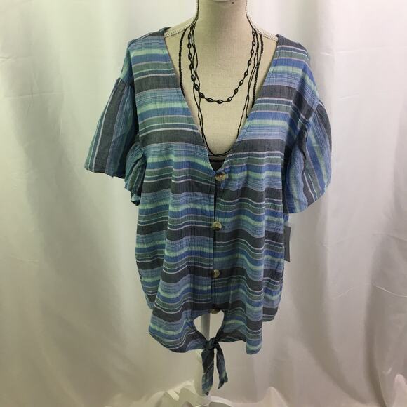 a.n.a button down tie off blouse cool stripe combo - Picture 15 of 16